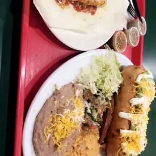 Chimichanga meal with side of a chicken tamale yum biggest chimi Iv ever had. Great service