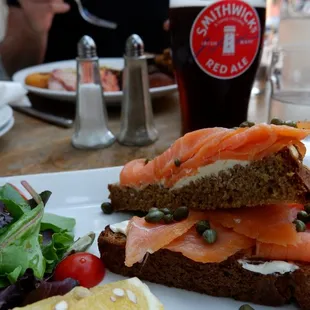 SMOKED SALMON ON IRISH SODA BREAD Toasted Irish soda bread, topped with cream cheese, smoked salmon &amp; capers