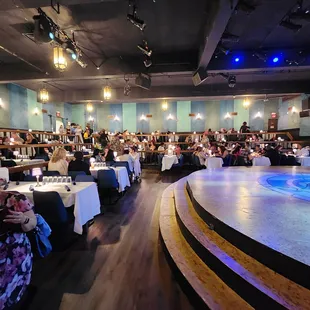 Dining area set up nicely so everyone can see the show.