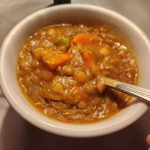 Lentil and vegetable soup was hearty and delicious!