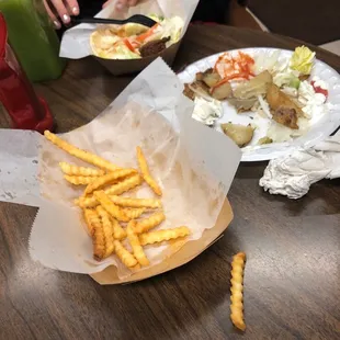 a plate of french fries and a sandwich