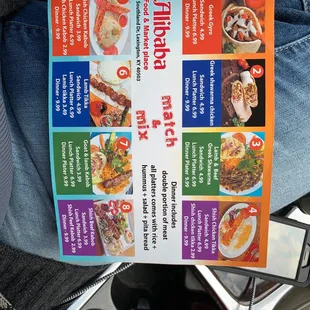 the menu of a restaurant