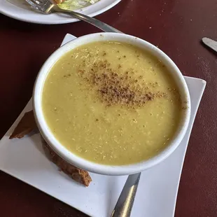 Lentil soup, feta mozzarella appetizer with mint.