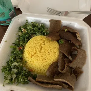 #12 - lamb, rice, and salad.