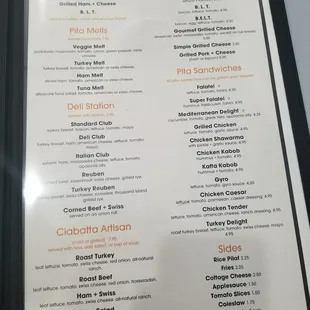 a menu for a restaurant