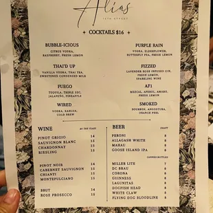the menu for the restaurant