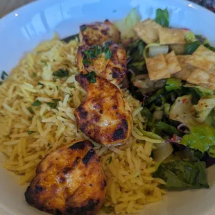 Chicken lunch special with half rice &amp; half salad.