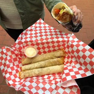 Chicken and cheese taquito &amp; medium beef super shwarma