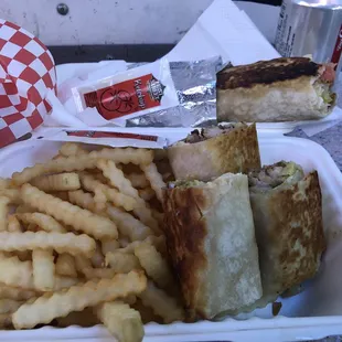 10. Falafel sandwich and 16. chicken shawarma with fries