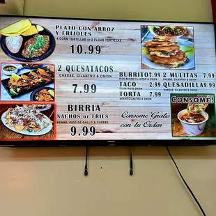 a menu on the wall