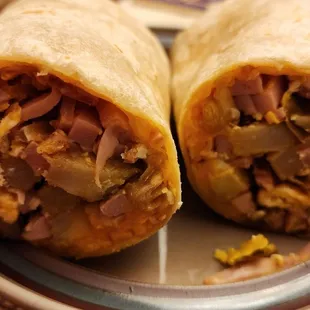 Cross section of ham breakfast burrito (3/17/23)