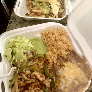 Chicken fajitas plate (came with two tortillas on the side) and carne asada fries