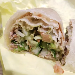 Carnitas burrito which I cut in half