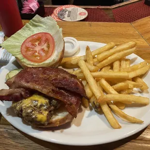 bacon cheeseburger with fries