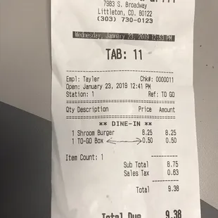 Charge for to go box