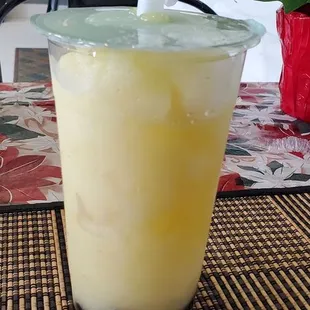 Pineapple mango slush with boba
