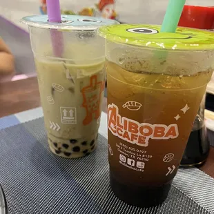Matcha boba and winter melon tea