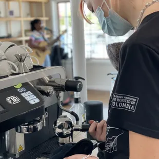 a woman wearing a face mask