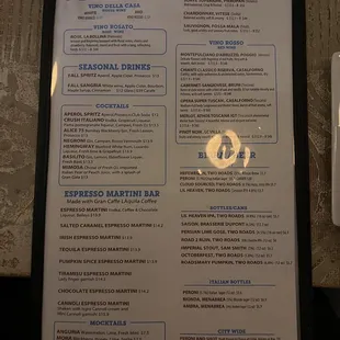 Menu- alcoholic drinks