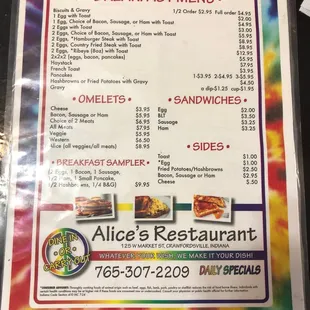 Breakfast menu