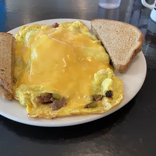 Alice omelet. All meats all veggies and cheese.
