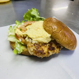 Shrimp sandwich w/ Homemade Orange Pineapple Mayo Sause