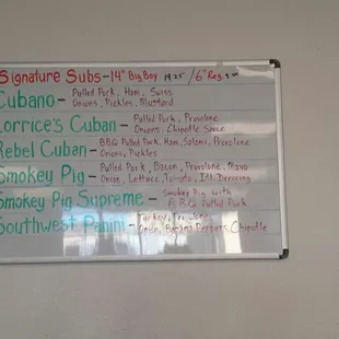 Signature subs menu.