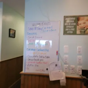 a menu on a whiteboard