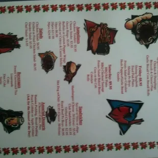 the menu for alice&apos;s cafe