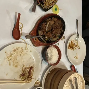 Pork lo mein, mongolian beef, cha su buns were all SO GOOD