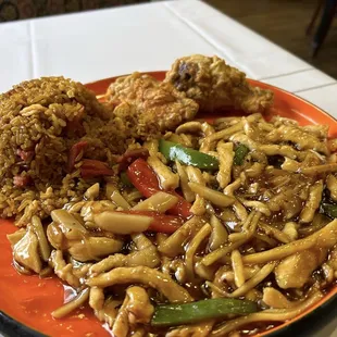 Not much chicken, odd taste, rice dry