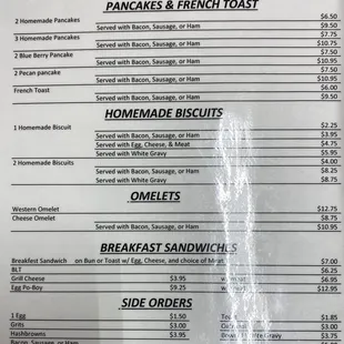 Breakfast menu