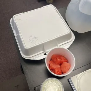 Fruit cup, warm ranch, salad
