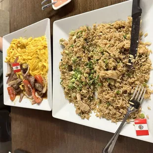 Chaufa and tallarines a la huancaina