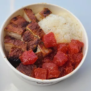 Roasted Pork with Wasabi Masago Ahi Tuna