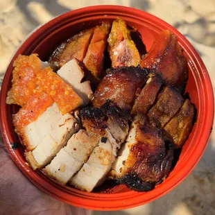 2 meat bowl- Roast Pork and Turkey Tails