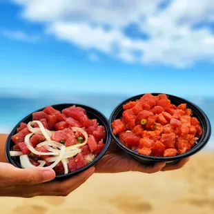 Shoyo sweet onion ahi + Greenonion ahi ; Wasabi masago ahi + Spicy ahi