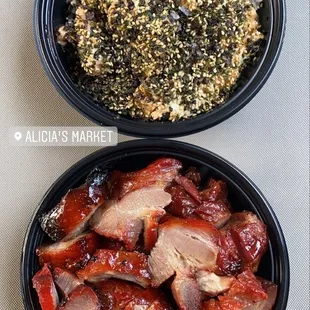 Baked Furikake Salmon and Char Siu Bowls
