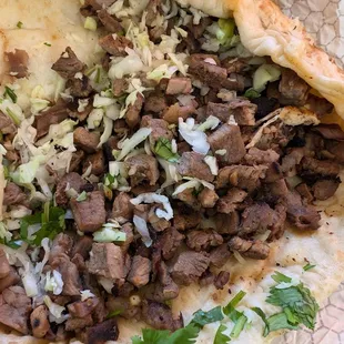 Carne asada burrito. Rice and beans need to be added.