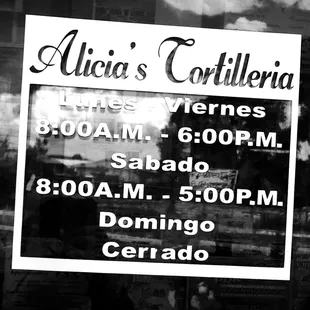 Alicia's Tortilleria hours