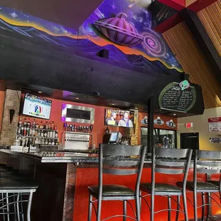 a bar with neon lights