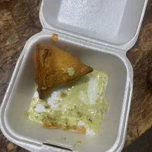 What&apos;s left of my samosas - veggie in pic/ chicken samosas didn&apos;t make it home lol