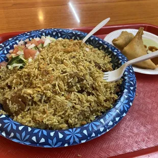 Mutton Biriyani and Chicken Samosa