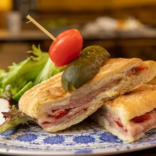 Lunch Panini stuffed with turkey ham, sundried tomatoes and aged Kashkaval cheese