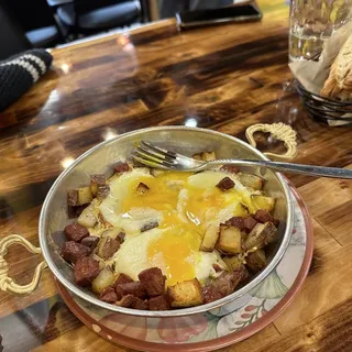 Potato and Sucuk Sunny Side Up Eggs