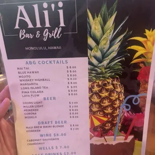 Drink menu