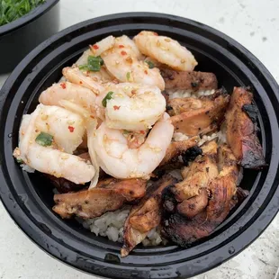 Chicken and garlic shrimp poke combo