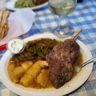 Lamb shank and veggies.  Very generous portions.