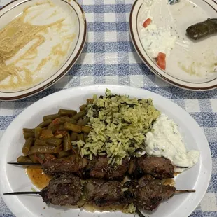 Lamb kebab and what's left! of the hummus and dolmas appetizers