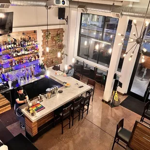 Main floor bar and dinner seating from the second floor dinner area.